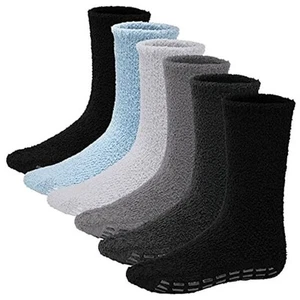 6 Pairs Mens Fuzzy Socks Grip Socks Microfiber Plush 10-13 Assorted 2 Grips - Picture 1 of 8