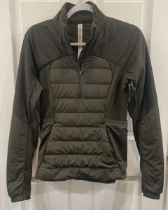 Lululemon Down For It All Pullover Jacket Size 8 Dark Olive Green 1/2 Zip - Picture 1 of 11