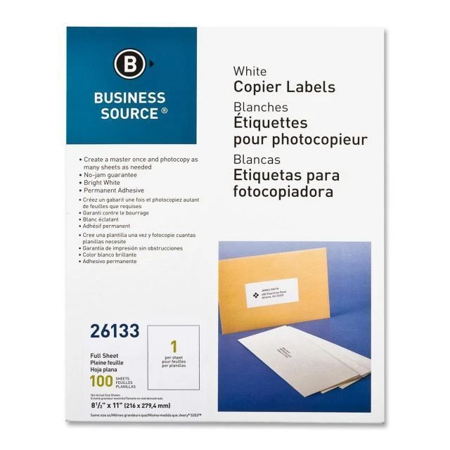 Business Source Copier Full Sheet Label - 8.50" Width X 11" Length - 100 / Pack - Image 1 of 1
