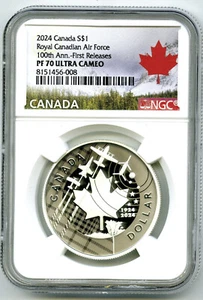2024 $1 CANADA SILVER DOLLAR PROOF NGC PF70 MAPLE LEAF AIR FORCE FIRST RELEASES - Picture 1 of 2