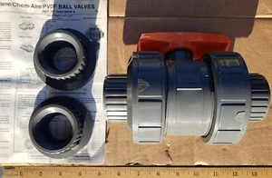 U45TB-E 1-1/4" True Union Ball Valve PVC EPDM Nibco Chemtrol Tru-Bloc Universal - Picture 1 of 7