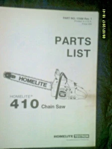 Vintage Original Homelite 410 / 410SL Chainsaw Parts List #17598 - Picture 1 of 2
