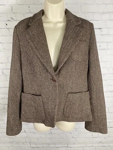 Nautica Wool Blend Herringbone Brown Single Button Blazer Jacket Womens 10 - Picture 1 of 9
