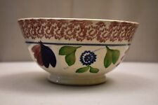 Antique Spongeware Spatterware Bowl Porcelain Flower Motif English Pottery Old"1