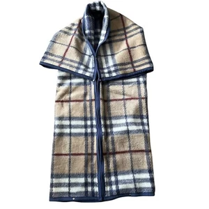 Biederlack Cuddle Wrap Wearable Stadium Blanket Bradford Blue Beige Plaid 55x67 - Picture 1 of 11