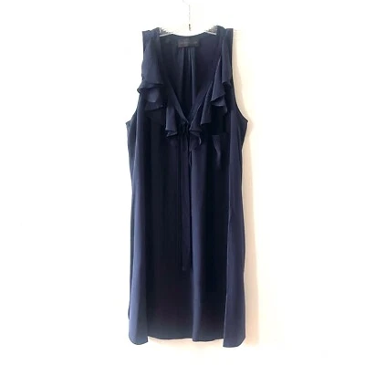 Vestido Derek Lam Azul Marino Seda Crepé Sin Mangas con Volantes EE. UU. 8 Foto 1 de 4