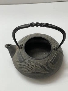 Antique Japanese Dragonfly and Marsh Scene Cast Iron Teapot Signed No Lid - Picture 1 of 11