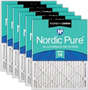6 Pack Nordic Pure 16x25x1 Pleated Air Filters MERV 14 Plus Carbon - Picture 1 of 11