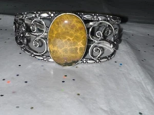 Ocean Jasper 925 Silver Plated Natural Gemstone Adjustable Bangle Bracelet - Picture 1 of 14