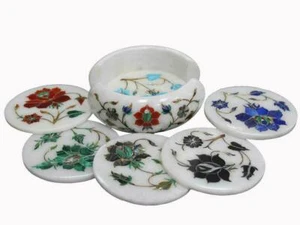 Marble Coaster Set Handmade Semi Precious Stone Pireta Dura Home Decor For Gifts - Picture 1 of 2