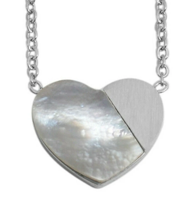 Perlmutt Herz Halskette Edelstahl Halsschmuck Kette Liebe Love Heart Anhänger - Bild 1 von 3