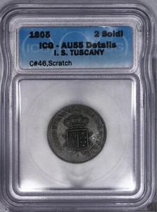 1805 2 Soldi Italian States Tuscany C# 46 ICG AU55 Details LB - Picture 1 of 2
