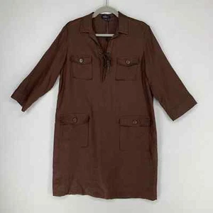 Caroll Damenkleid 42 braun Leinen Tunika Woxen Lagenlook funky künstlerisch schnürbar - Bild 1 von 13