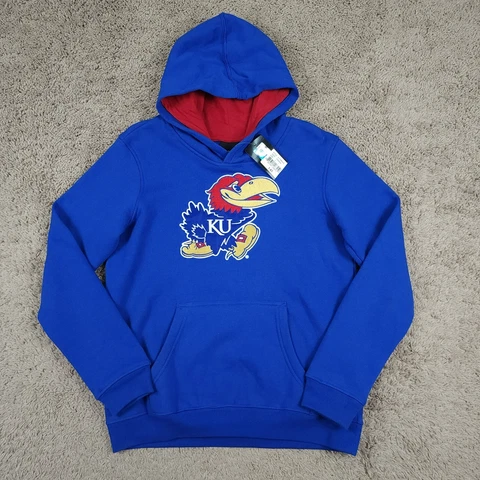 NWT Kansas Jayhawks Gen2 Hoodie Youth L (14/16) Blue Embroidered Boy Kid Sweater Cover
