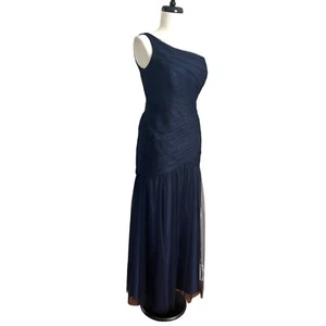 WHITE by Vera Wang Maxi Tulle One Shoulder Ball Gown 6 Navy Whimsigoth Feminine - Picture 1 of 15