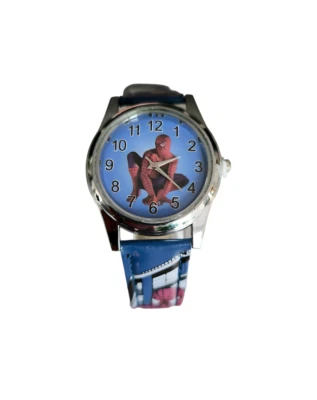 Montre - Garçon - Bracelet - Cuir - Bleu - Cadran -Acier - Motif - Spider-Man - Photo 1/4