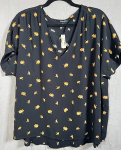 Madewell New Womens Black Yellow Flowers Shirt Top Short Sleeves Size Small S - Bild 1 von 11