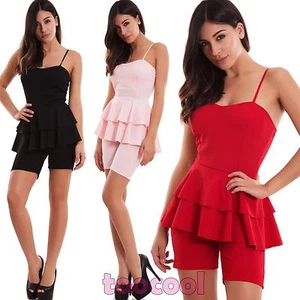 Overall Women Jumpsuit Shorts Ruffles Cups Zip New CJ-2555 - Picture 1 of 4