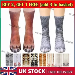 Funny Unisex Adult Kids Elastic Sock Animal Paw Feet Crew 3D Print Foot Socks UK - Picture 1 of 22