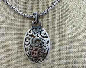 Brighton Teardrop Pendant Necklace Open Swirl Flower Silver Tone Retired 16-18" - Picture 1 of 1