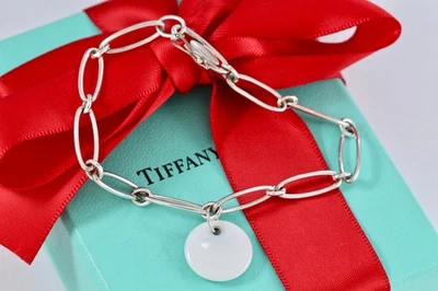 Pulsera Tiffany & Co. Elsa Peretti Plata Blanca Calcedonia Disco Eslabón Foto 1 de 4