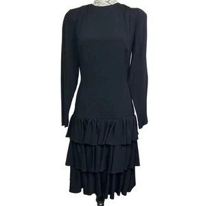 CHRISTIAN DIOR CD de Robes Du Jour Tiered Long Sleeve Dress Size 4 Cocktail - Picture 1 of 17