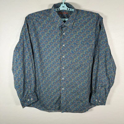 Camisa Alan River Para Hombres 2XL Azul Cachemira Floral Abotonada Manga Larga Ruidosa Foto 1 de 4