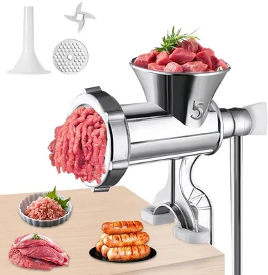 Manual Meat Grinder, Aluminum Alloy Mincer Machine with Wooden Handle,...  - Image 1 of 4