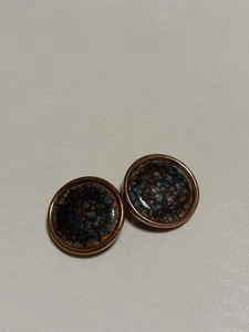 VTG Matisse Renoir Copper Enamel Earrings Round Disc Clip On Earrings - Picture 1 of 10
