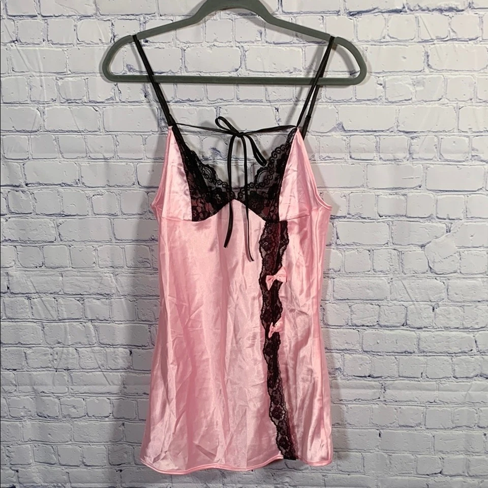 Babydoll Chemise Vintage Elegante Momentos Mujer M Rosa Negro Lazo Encaje Cachicho Foto 1 de 4