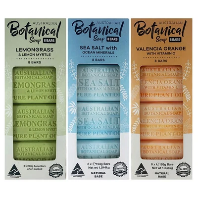 Australian Botanical Soap Bar Multipack Natural Soap Bars, 8 Pack in 3 Varieties