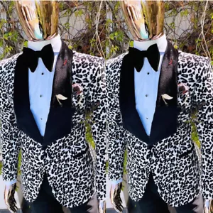 Leopard Print Men's Suits 2 Pcs Business Blazer Slim Fit Evening Party Tuxedos - Picture 1 of 6