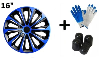 Radkappen Radzierblenden Radblenden Satz 4x Stück Strong Duocolor Black Blue 16" - Bild 1 von 4