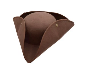 Brown Colonial Tricorn Pirate Hat TRICORNE TRI-CORNER TRICORN COSTUME HAT - Picture 1 of 8