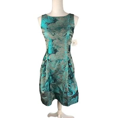 Vestido jacquard metálico sem mangas Aidan By Aidan Mattox tamanho 4 novo com etiquetas - Imagem 1 de 4