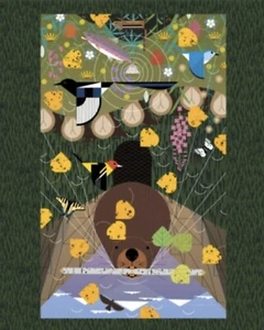 Charley Harper "Rocky Mountains" Main Poster Panel Poplin Fabric•Organic•1yd•BTY - Picture 1 of 3