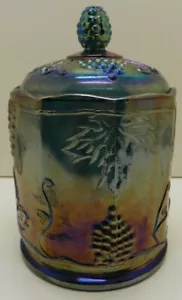 Blue Iridescent Indiana Carnival Glass Candy Dish with Lid - Picture 1 of 5