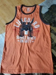 Old Navy Cotton Orange Sleeveless Graphic Muscle Tee, 14/16 - Picture 1 of 3