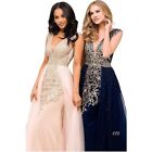 Jovani Sleeveless Navy Gold Beaded Lace Tulle Embroidered Gown New Size 2
