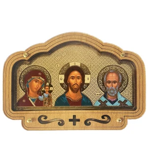 Cristo - Virgen de Kazán - Icono de madera de coche de San Nicolás - Pegatina en la parte posterior - Imagen 1 de 2