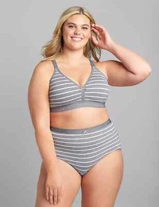 Cacique Bra Size 54C Gray Striped Lightly Lined No-Wire Full Coverage Lace Back - Picture 1 of 11