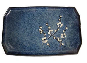 Porcelain Blue Plum Namako Blossoms Sushi Plates 8.75" Set of 4 - Picture 1 of 2