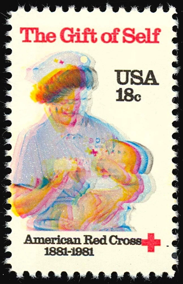 1910, error de cambio de color - 18¢ Cruz Roja Americana - Como nuevo NH - Stuart Katz Foto 1 de 1