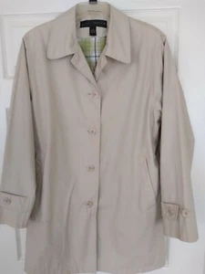 MISTY HARBOR women's Raincoat Ivory Large Made in UAE 33.5"long checks lining - Picture 1 of 9