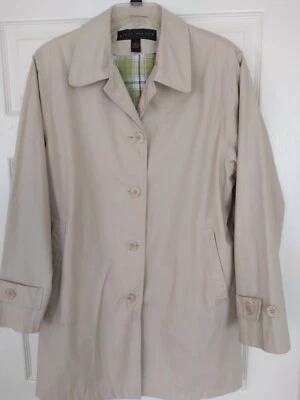 MISTY HARBOR Mujer Impermeable Marfil Grande Hecho en Emiratos Árabes Unidos 33.5" Largo Cuadros Forro Foto 1 de 4