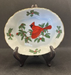 Vtg Lefton China Candy or Trinket  Dish Cardinal Bird w/ Holly & Berries 05015 - Picture 1 of 4
