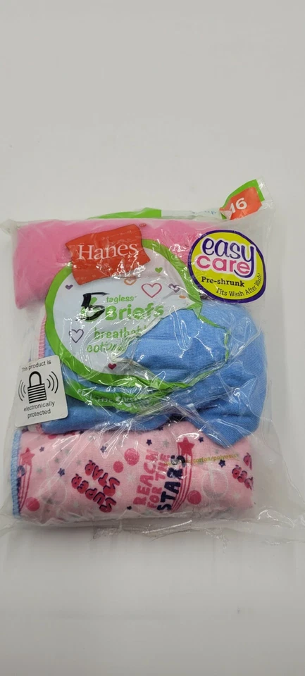 Hanes Girls Cotton Brief 6-pack Assorted Sz 16 Tagless