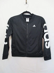 Adidas Youth Unisex Black/White Track Jacket Logo Sleeve Pockets Zip Front L(14) - Picture 1 of 9