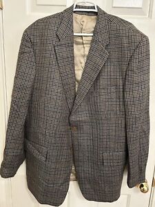 Ralph Lauren Chaps Jacket 46R Tan/Brown/Black Wool Blazer Coat Houndstooth