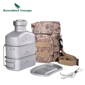 Outdoor Camping Titanium Military Canteen Cup Cooking Kit Water Bottle Mess Tin - Picture 1 of 24